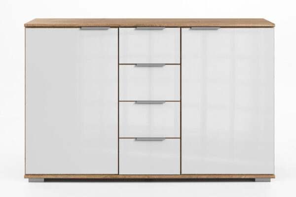 Easy plus combinatie ladekast planken eiken wit glas