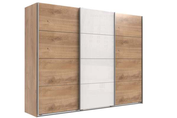 Easy plus zweefdeurkast 313 cm planken eiken wit glas