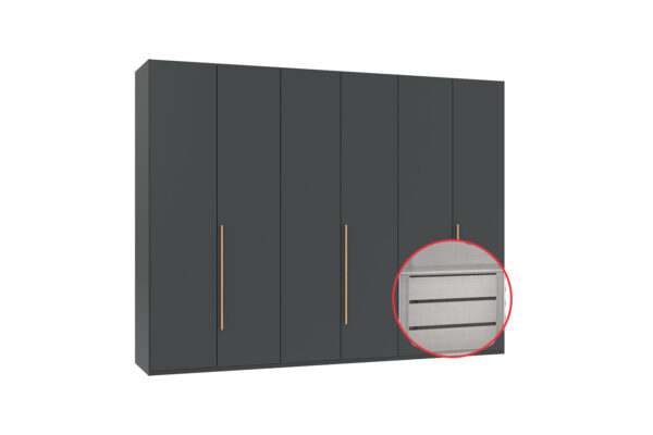 London draaideurkast 270 cm met inzetstuk grafiet + artisan eiken