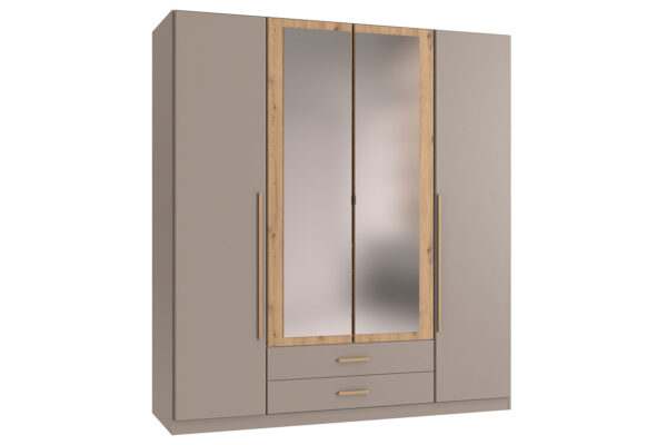 Marburg draaideurkast 180 cm met spiegeldeur sahara grijs + artisan eiken
