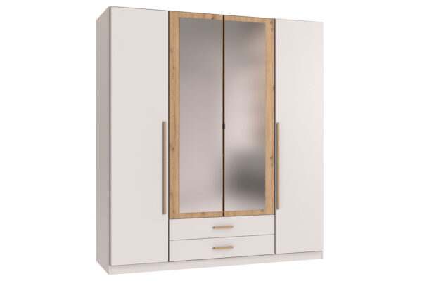Marburg draaideurkast 180 cm met spiegeldeur wit + artisan eiken