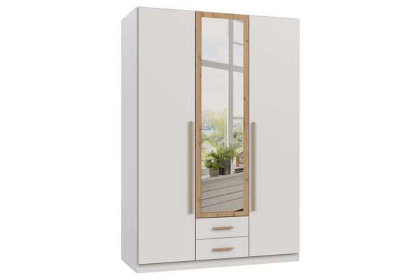 Marburg draaideurkast 135 cm met spiegeldeur wit + artisan eiken