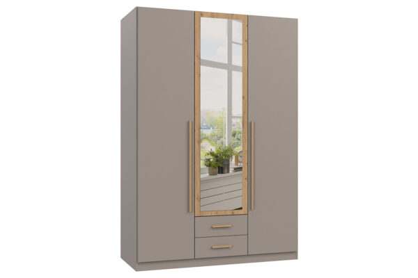 Marburg draaideurkast 135 cm met spiegeldeur sahara grijs + atrisan eiken