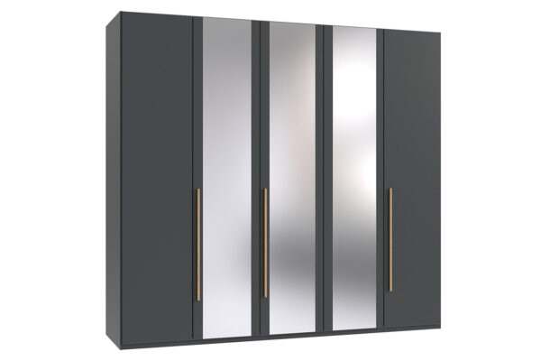 London draaideurkast 225 cm met spiegeldeuren grafiet + artisan eiken