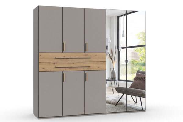 Digit draaideurkast 225 cm links met spiegel sahara grijs + atrisan eiken