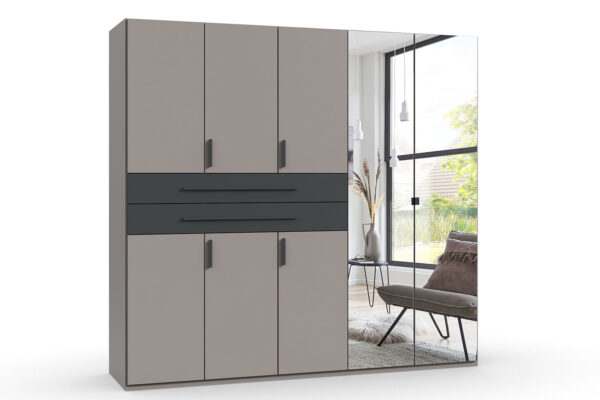 Digit draaideurkast 225 cm links met spiegel sahara grijs + grafiet