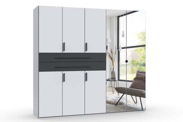 Digit draaideurkast 225 cm links met spiegel wit + grafiet