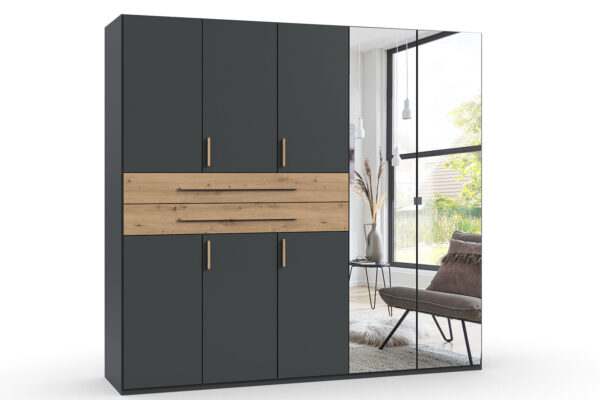Digit draaideurkast 225 cm links met spiegel grafiet + artisan eiken