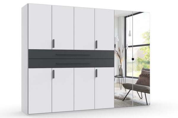 Digit draaideurkast 270 cm links met spiegeldeuren wit + grafiet