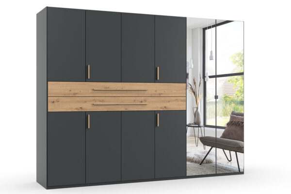 Digit draaideurkast 270 cm links met spiegeldeuren grafiet + artisan eiken